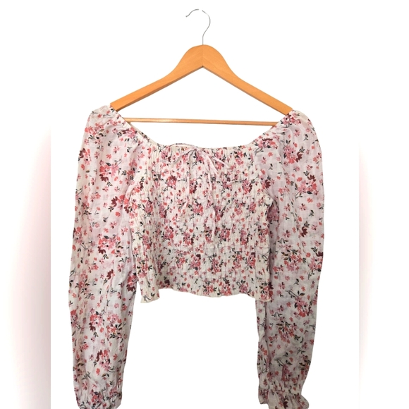 American Eagle Outfitters Off The Shoulder Pink Floral Blouse Size Small - Picture 1 of 4